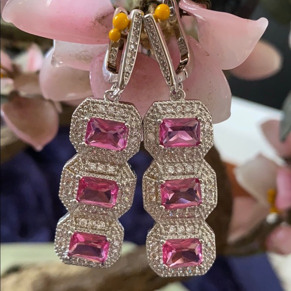 Vintage Jewelry - Vintage vintage 925 pink tourmaline &CZ earring